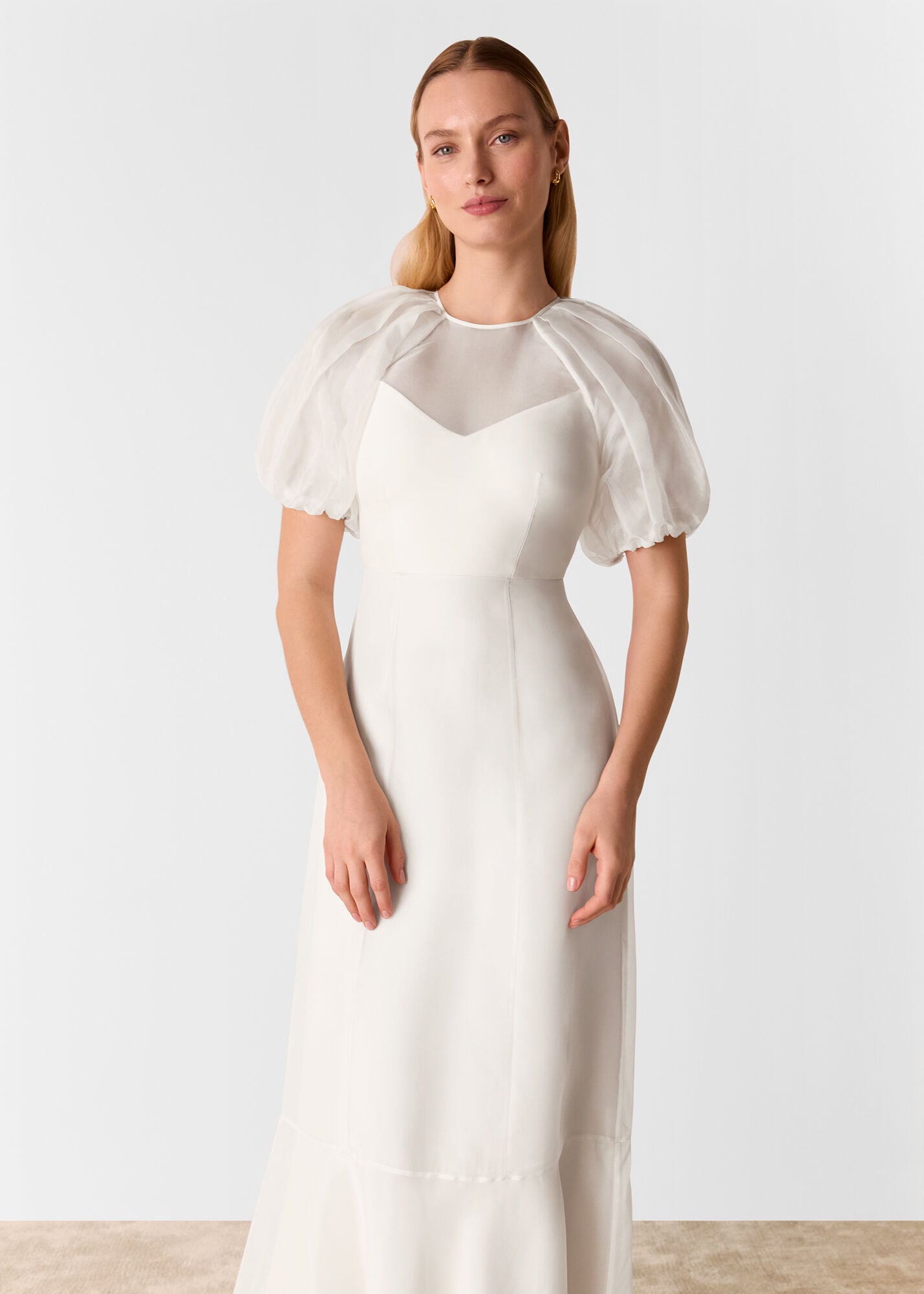 Silk Wedding Dress with Sheer Puff Sleeves | Whistles UK